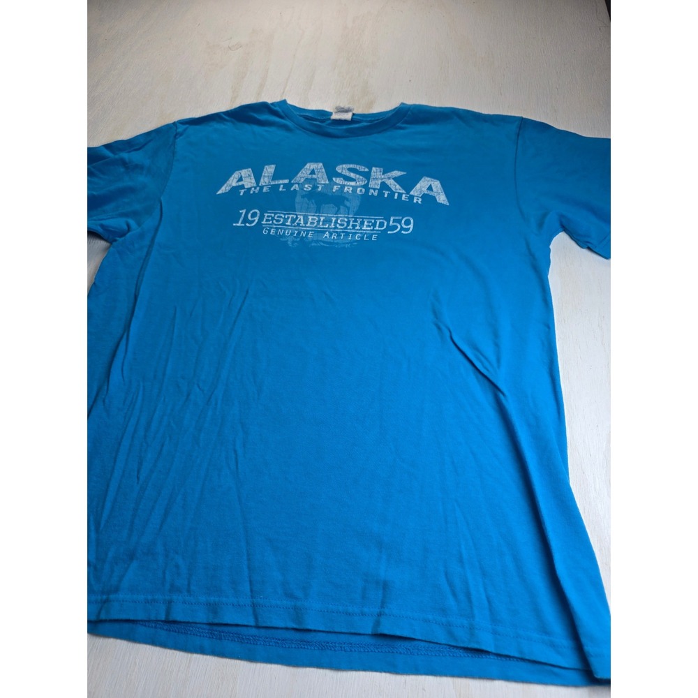Alaska The Last Frontier T-Shirt Blue Delta Pro Weight Graphic Tee Mens Large